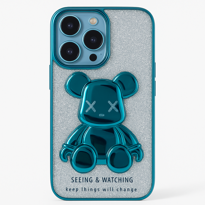 3D Bear Glitter iPhone 13 Pro/14 Pro Case – “Seeing & Watching” Collection