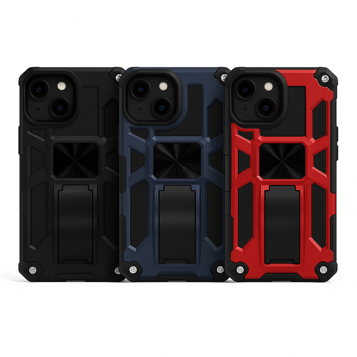 Rugged Shockproof Kickstand Case for iPhone 13 Mini – Black / Red / Blue