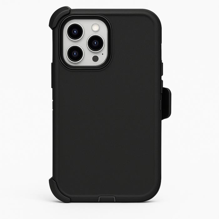 Black phone case with a white background
