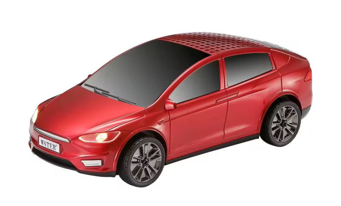 Red toy car model on a white background