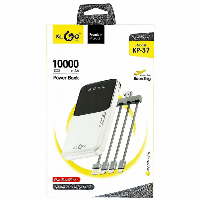 Power bank packaging with KL GO branding on a white background