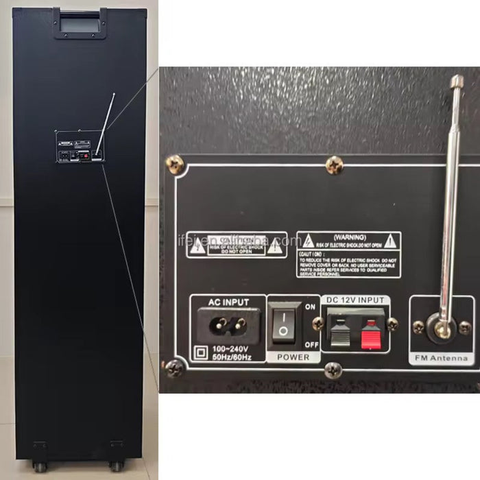 Black electronic device with control panel and antennas on a white background