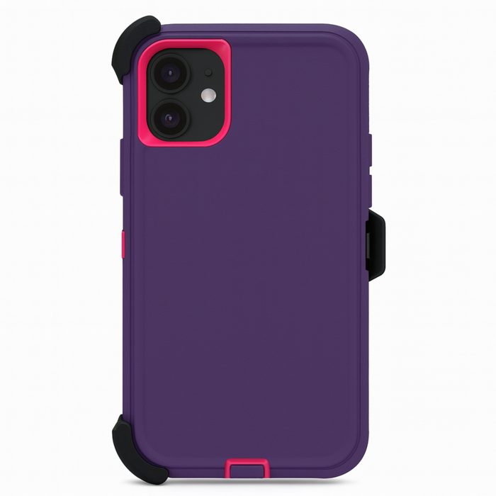 Purple phone case with pink accents on a white background