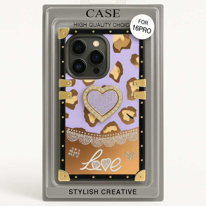 Luxury Leopard Heart Kickstand Case – For iPhone 16 Pro
