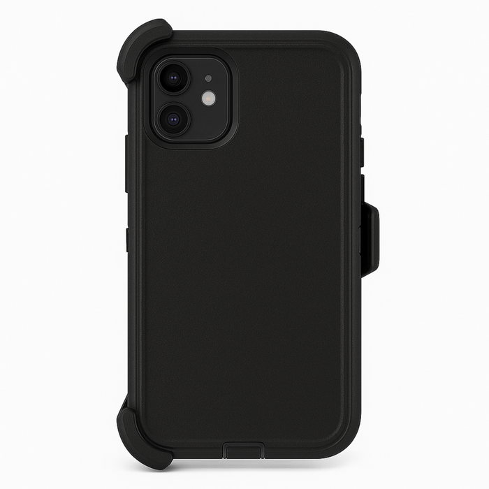 Black phone case with a white background