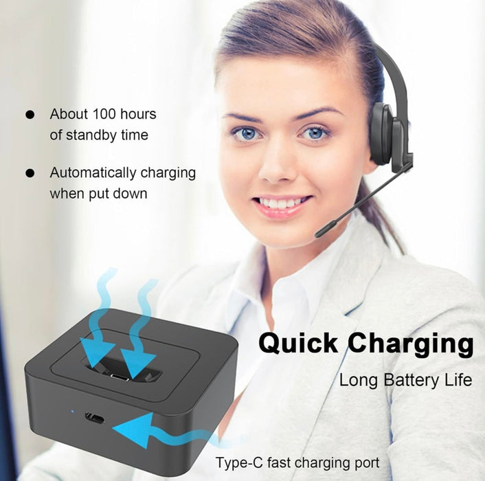 Wireless Mono Bluetooth Headset with Charging Dock and Mic – Noise Cancelling