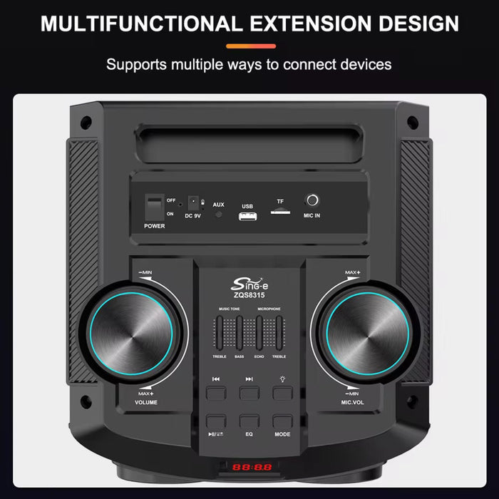 Multifunctional extension design speaker with control panel on a white background