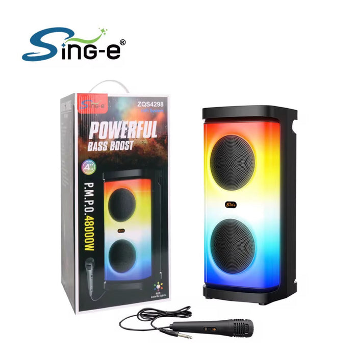 Outdoor Portable Smart Speaker – 4” Dual Speaker with LED Lights, Bluetooth 5.0, FM, USB, T-Flash, AUX, Microphone & Rechargeable Battery