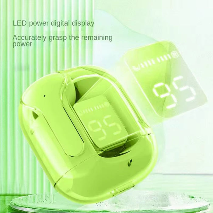 Green electronic device with LED display on a white background
