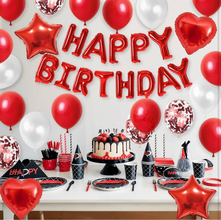 Red & White Happy Birthday Balloon Decoration Set – 70 pcs