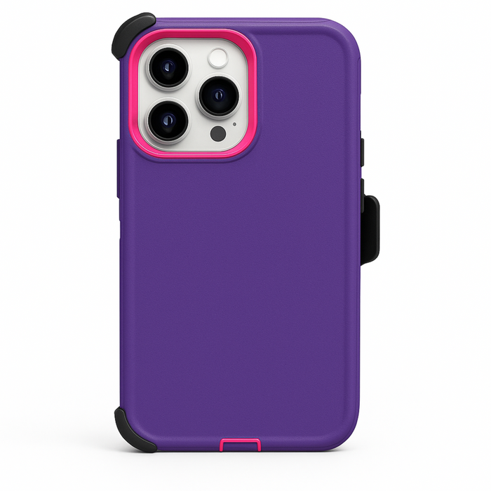 Purple phone case with pink accent on a white background