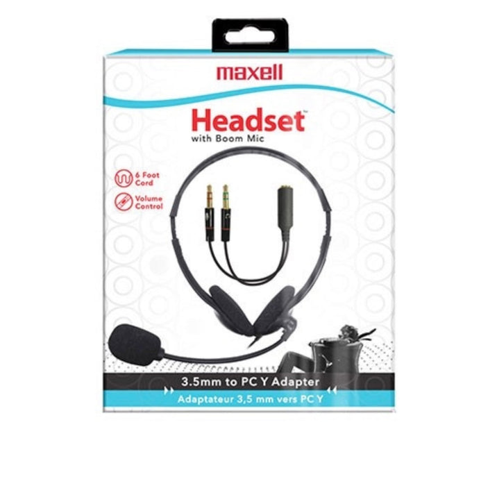 Maxell Headset with Boom Mic – 3.5mm to PC Y Adapter
