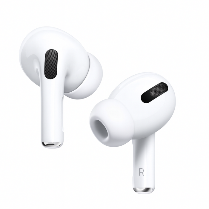 White wireless earbuds on a white background