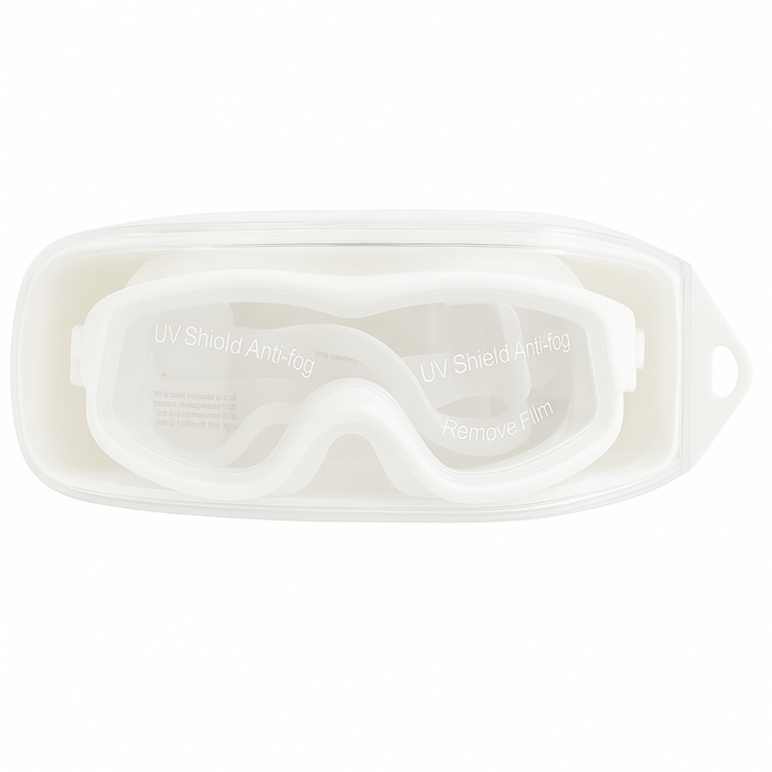 UV Shield Anti-Fog Swimming Goggles with Case & Ear Plugs – White & Peac