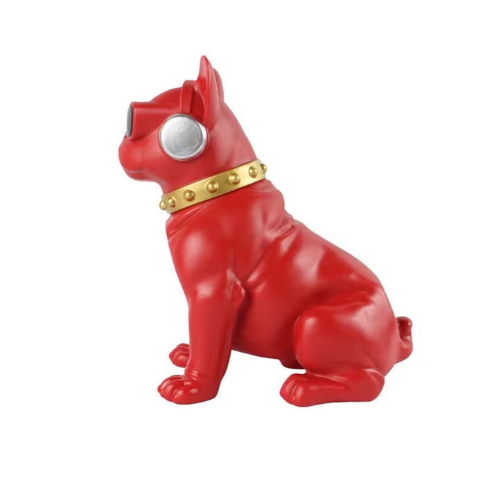 Red dog figurine with a gold collar on a white background