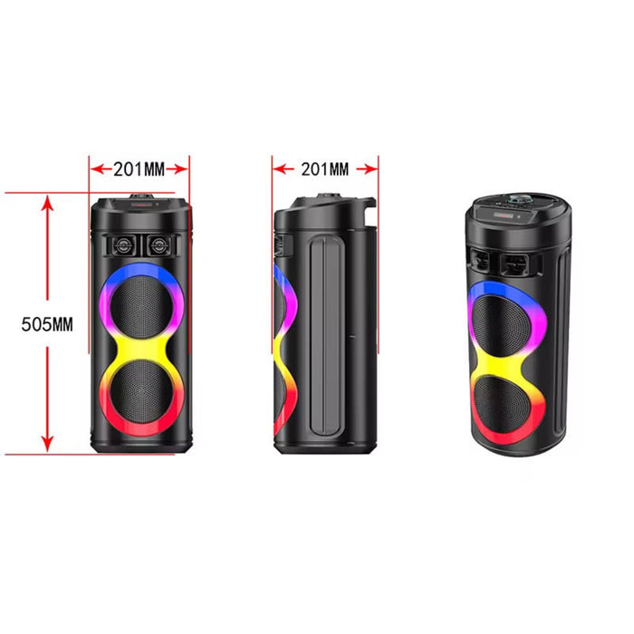ZQS6220 Portable Bluetooth Speaker with RGB Lights – Dual 6.5” Drivers, 20W Output, Multiple Play Modes