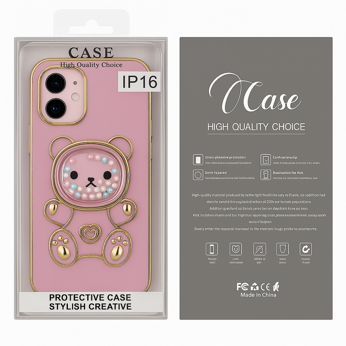 Teddy Bear Kickstand Case for iPhone 16 – Stylish Creative Protective Cover