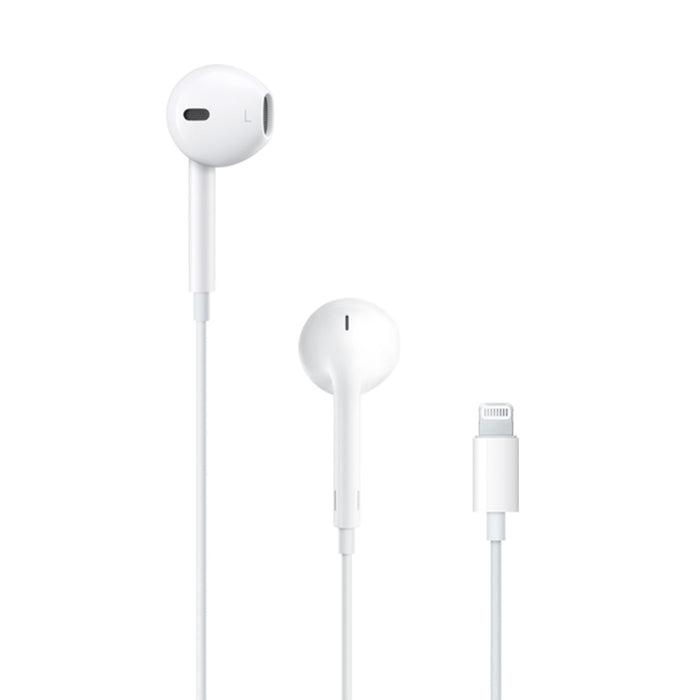 White earphones with Lightning connector on a white background