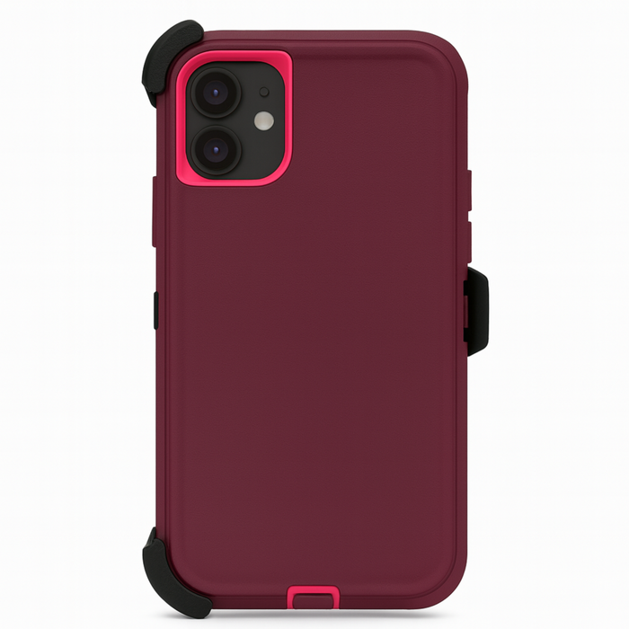 Red phone case with black and pink accents on a white background