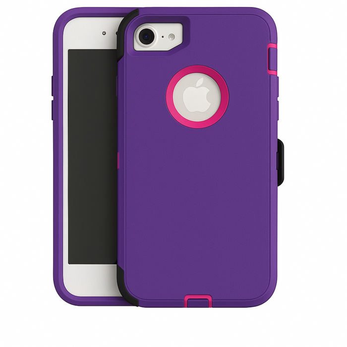 Purple phone case with Apple logo on a white background