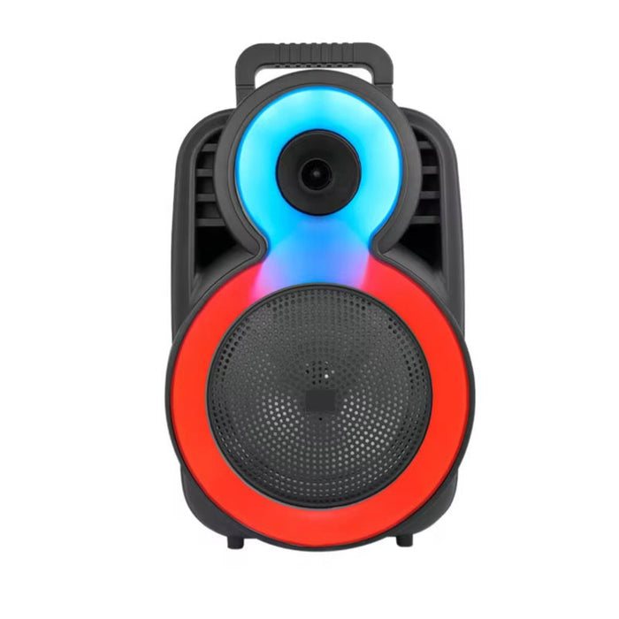 Portable speaker with RGB lighting on a white background