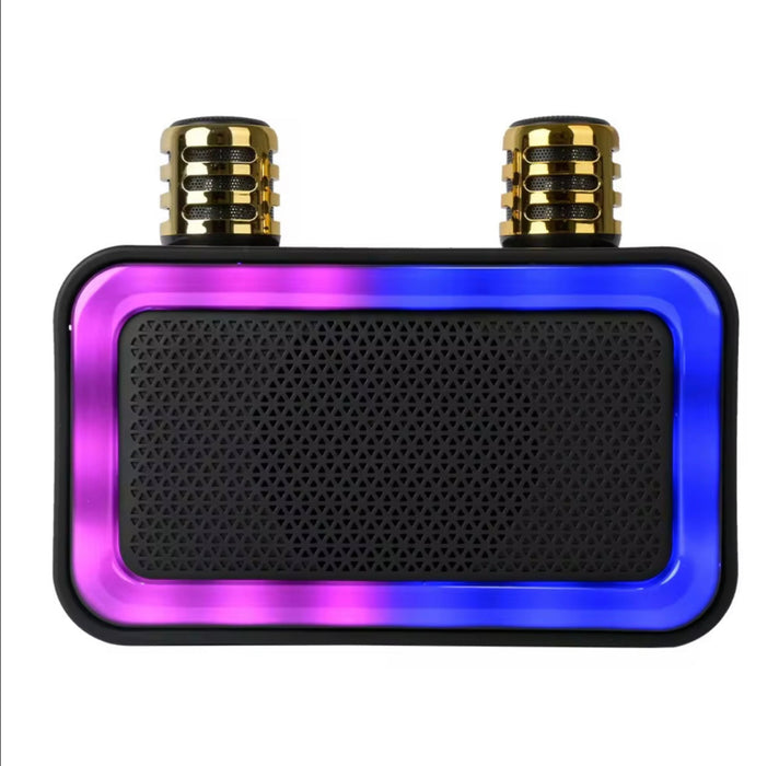 Rectangular device with gold nozzles and colorful LED lights on a white background