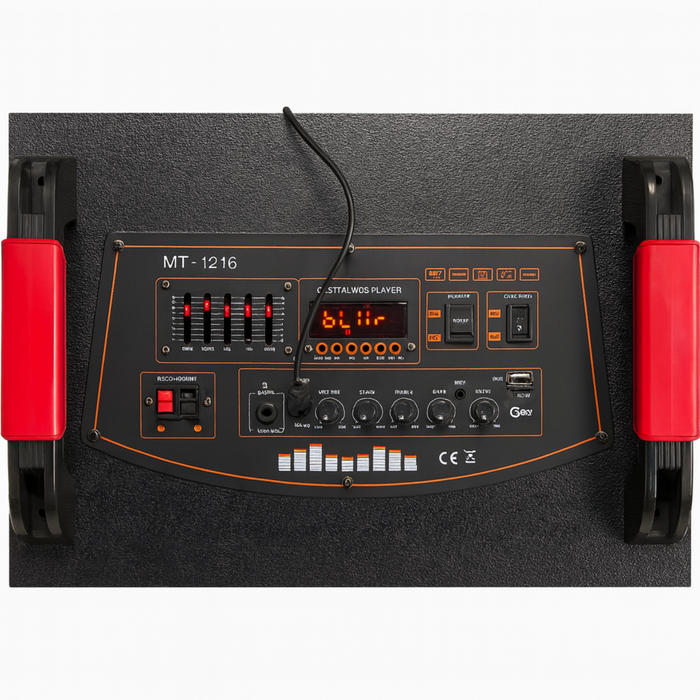 MT-1216 Professional Party Speaker with Dual 12” Woofers, LED Lights & Wireless Microphones