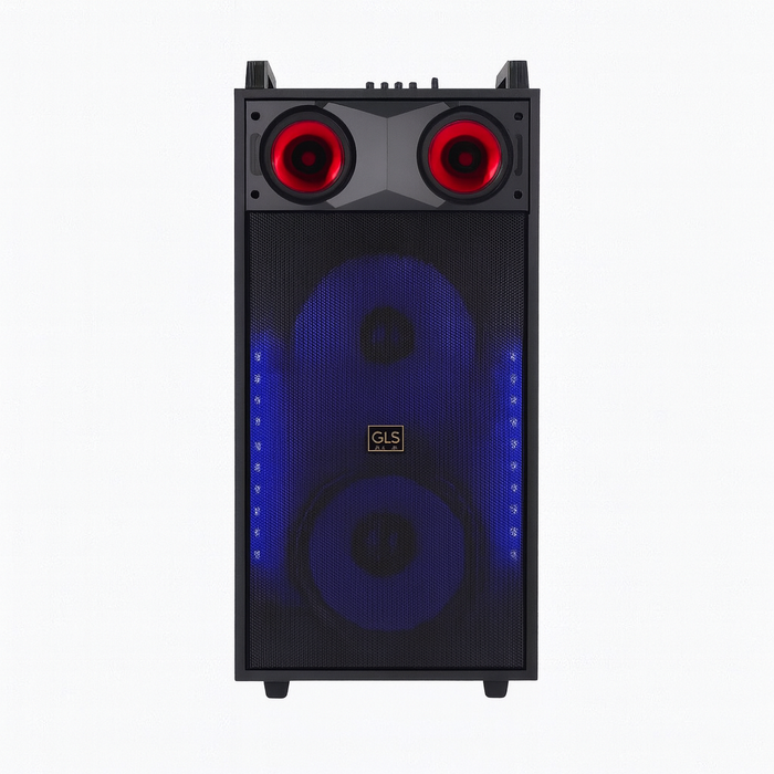 MT-1216 Professional Party Speaker with Dual 12” Woofers, LED Lights & Wireless Microphones