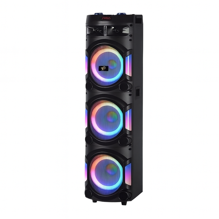 MT-1213 12” 3-Way Wireless Party Speaker with Dual Microphones & LED Lights