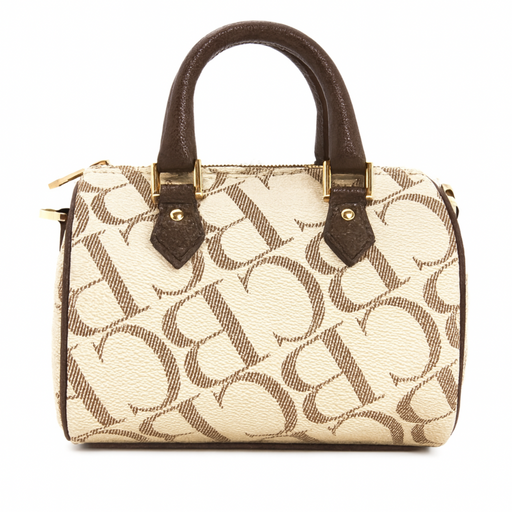 Handbag with brown and beige pattern on a white background