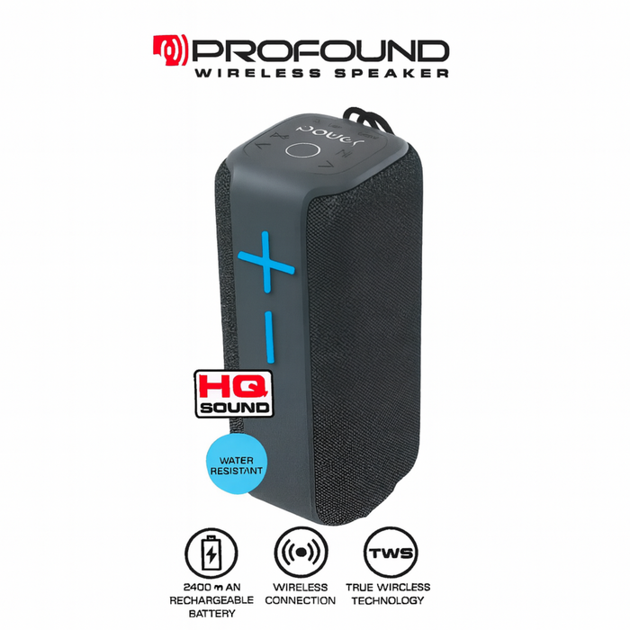 Profound Wireless Bluetooth Speaker – Water Resistant, 2400mAh Battery, TWS