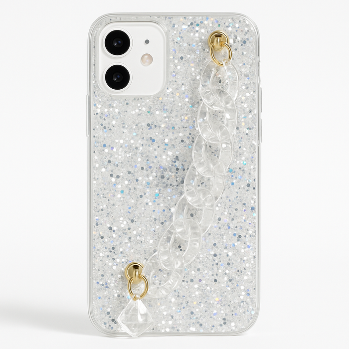 Glitter Chain Case with Crystal Charm – iPhone 12 / 12 Pro
