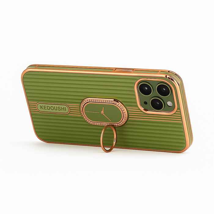 Luxury Green Kedoushi Case with Rose Gold Ring – iPhone 12 Pro Max