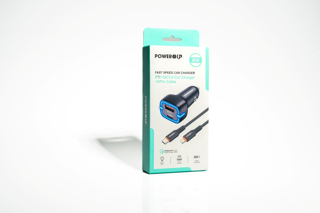 POWER UP 20W PD + QC3.0 Fast Car Charger with Lightning Cable