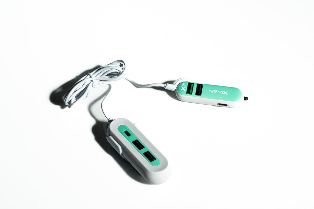 RapidX X5+ 5-Port USB Car Charger with Detachable Hub – QC 3.0, USB-C & USB-A