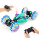Toy vehicle with colorful lights and a remote control on a white background