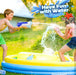 Children playing with a water gun and inflatable pool in a grassy area, with text 'Have Fun with Water in Summer'.