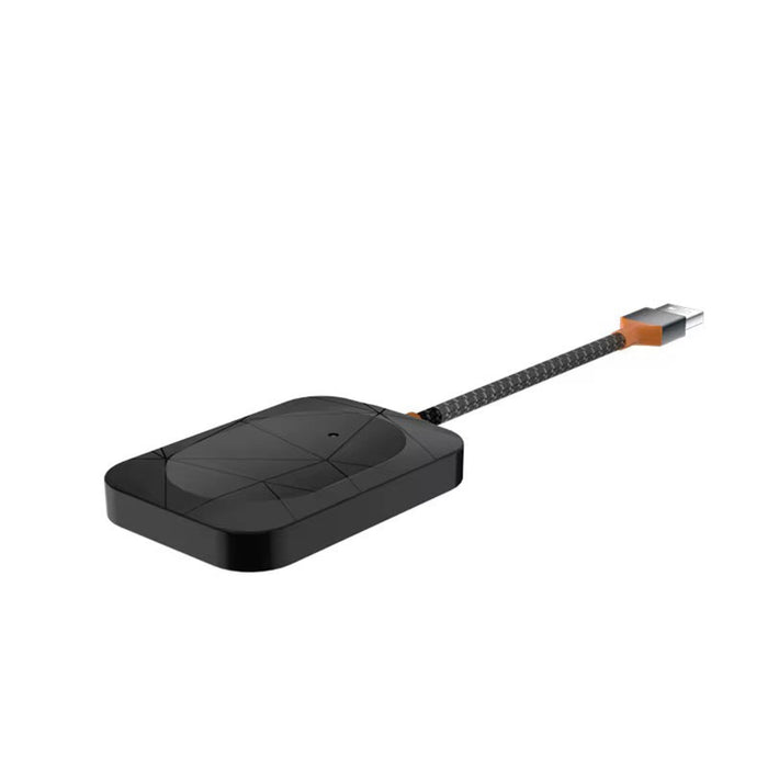 Black electronic device with a cable on a white background