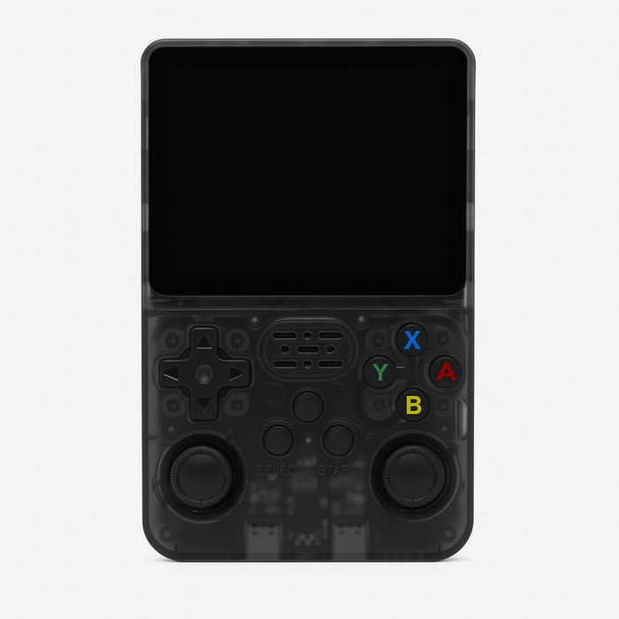 Black handheld gaming console with classic design on a white background