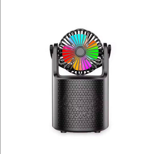 Portable fan with colorful blades on a white background