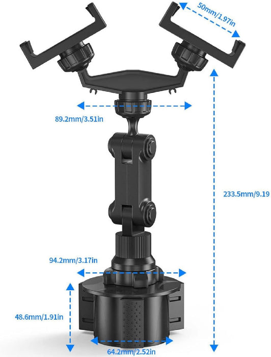 Adjustable 360° Car Phone Holder – Dual Mount for Cup Holder