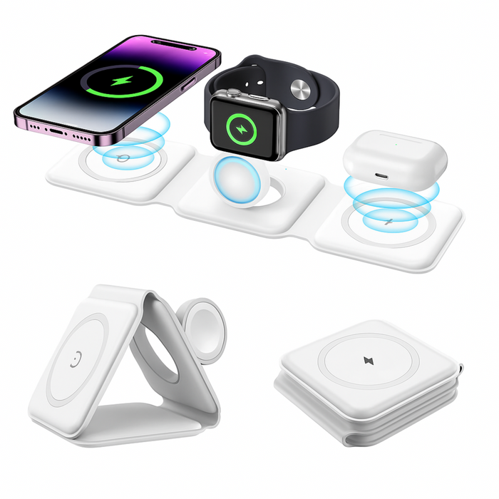 3-in-1 Foldable Magnetic Wireless Charger – iPhone, Apple Watch & AirPods