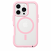 Phone case with pink border and clear back on a white background