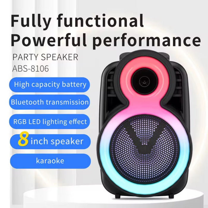 Party speaker with RGB LED lighting effect on a white background