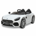 White toy car with black details on a white background