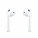 Pair of white wireless earbuds on a white background