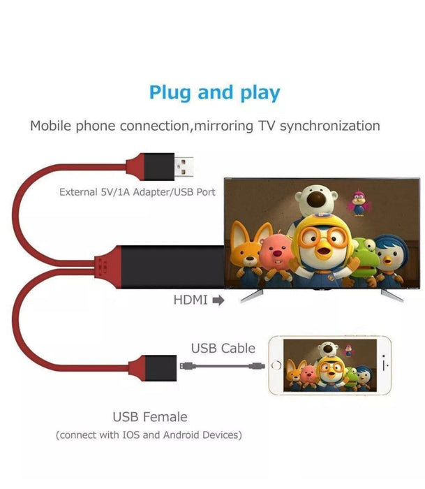 Phone to HDTV Adapter – 1080P Resolution (Lightning & Android Compatible)