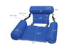 Blue inflatable seat with dimensions labeled on a white background