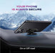 Phone holder on car dashboard with mountain background and text 'Your phone is always secure'.