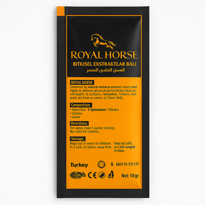 Royal Horse supplement package with black and orange design on a white background